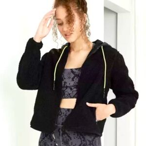 JoyLab Black Full Zip Sherpa Jacket with Hood